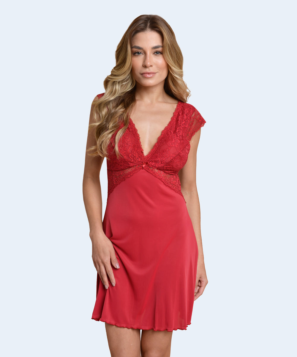 Camisola de Microfibra com Renda Larga Ombro - SANTA PASSION NOITE